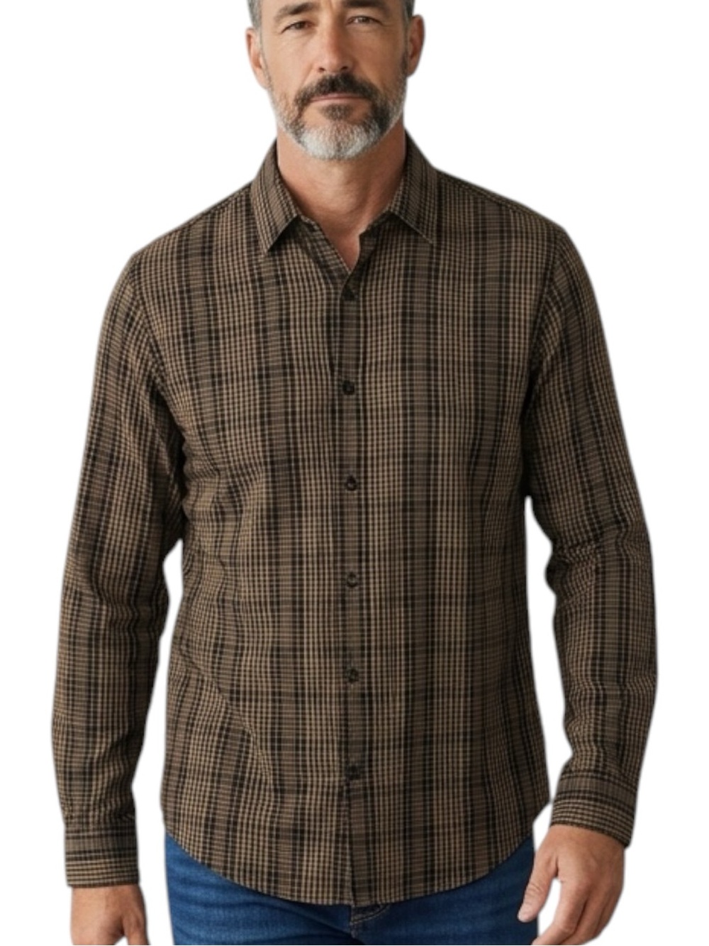 Michael Kors Classic Brown Black Plaid Button Down Dress Shirt Career NWT Size M